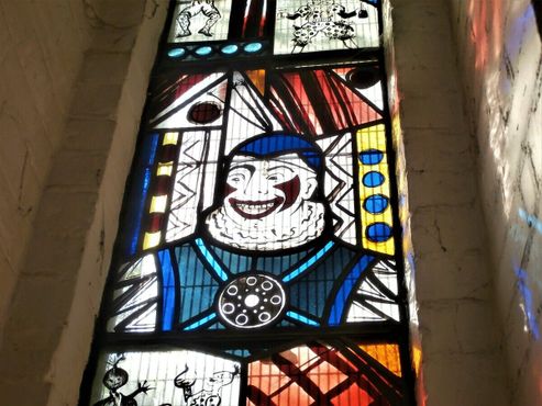Витраж с изображением Джозефа Гримальди в галерее-музее клоунов 