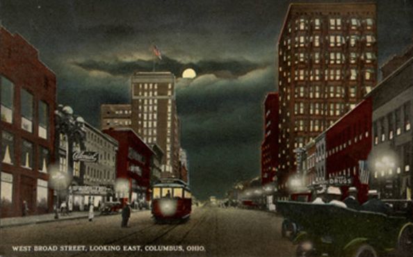 Открытка с ночным видом на Колумбус, штат Огайо, примерно 1913 год