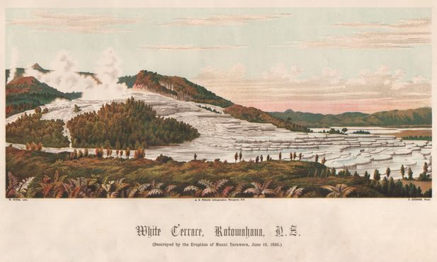 Белые террасы озера Ротомахана, литография