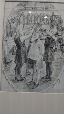 Эскиз художника времен Второй мировой войны: Учения по надеванию противогазов в школе