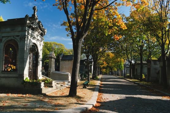 Кладбище Пер-Лашез особенно красиво осенью в жёлтой листве