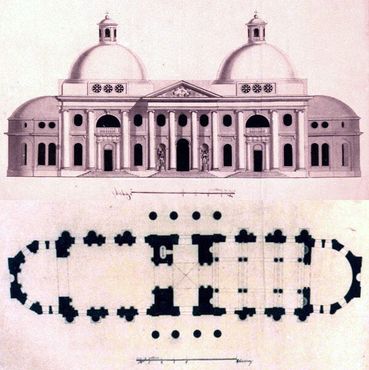 Рисунки фасада церкви и ее план времен конца 1770-х