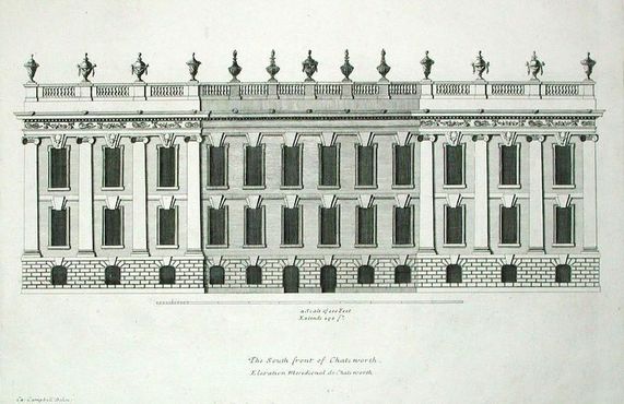 Южный фасад Чатсуорт-хаус. Из книги Колена Кэмпбелла "Vitruvius Britannicus"