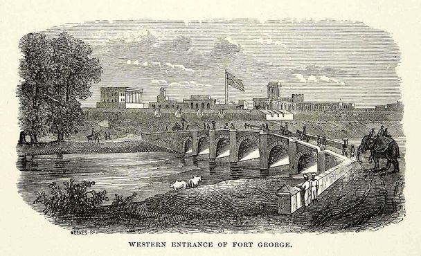 Западный вход в форт Сент-Джордж, гравюра, 1881 г.