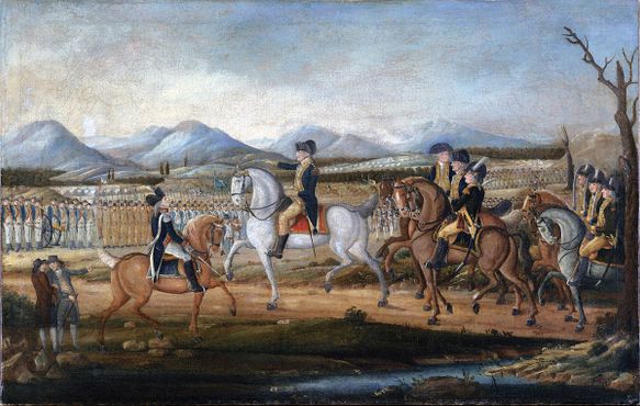 Картина, изображающая Джорджа Вашингтона и его войска близ Форта Камберленд, штат Мэриленд, перед их маршем на подавление восстания против виски в западной Пенсильвании
