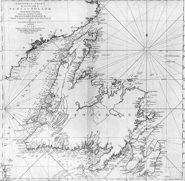 Карта Ньюфаундленда, составленная Куком в 1775 году