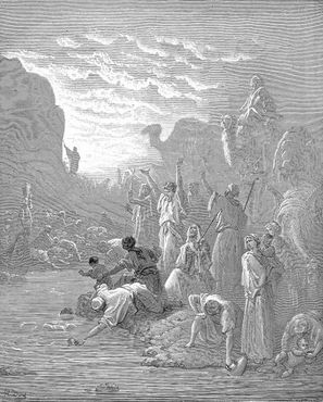 Моисей высекает камень на горе Хорив, иллюстрация Гюстава Доре для Библии, 1865 год
