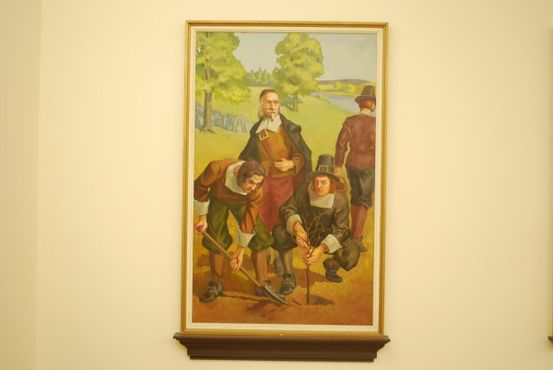 Картина в мэрии Дэнверса, на которой Эндикотт наблюдает за посадкой ныне знаменитого дерева