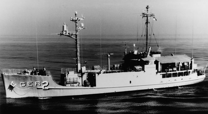 Корабль ВМС США Пуэбло выходит из Сан-Диего в 1967 году