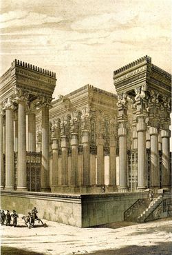 Реконструкция дворца Ападана в Персеполисе, иллюстрация Чарльза Чипьеза