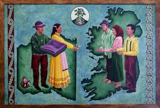 "Чокто оказывают помощь ирландцам". Картина Америки Мередит, 2002/13, акрил, 61 x 91 см, личная коллекция