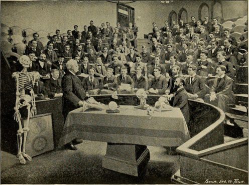 Лекция в медицинском колледже Ганемана примерно в 1898 году