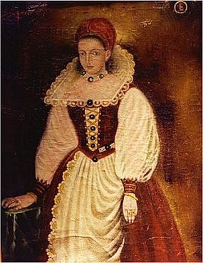 Копия единственного известного портрета Елизаветы Батори, написанного, когда ей было около 25 лет. Оригинал был украден в 1990-х годах