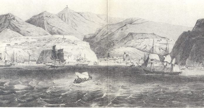Залив Вальпараисо в 1830 году до постройки церкви