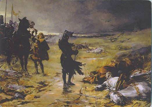 Викторианская картина, изображающая Черного принца после битвы при Креси 