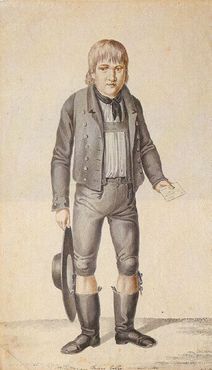 Каспар Хаузер по прибытии в Нюрнберг, иллюстрация Иоганна Георга Ламинита