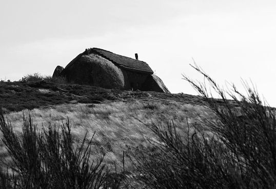 Камень-дом в черно-белом цвете