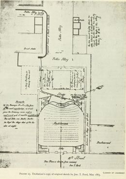 Схема театра Форда и Баптистского переулка с изображением пути побега Бута