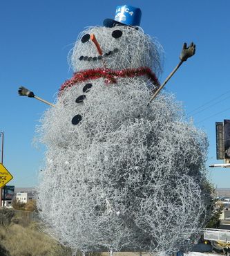 Снеговик из перекати-поле с символикой AMAFCA