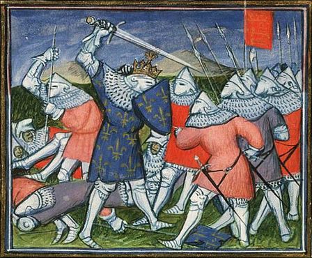 Иллюстрации из средневековой рукописи, изображающая битву при Пуатье
