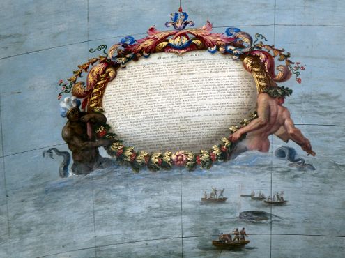 Вставка на карте земного шара, на которой описана история приключения, произошедшего в этой части мира