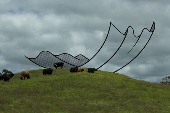 Коровы у скульптуры «Горизонты»