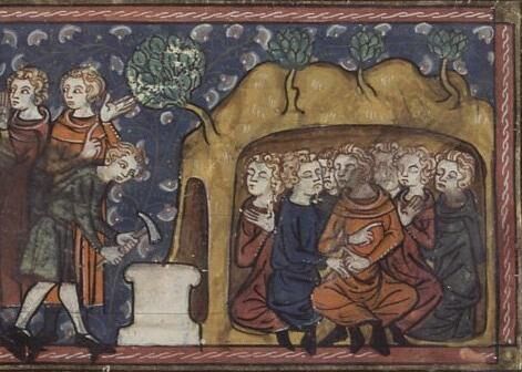 Иллюстрация к средневековой рукописи: замуровывание Семерых спящих