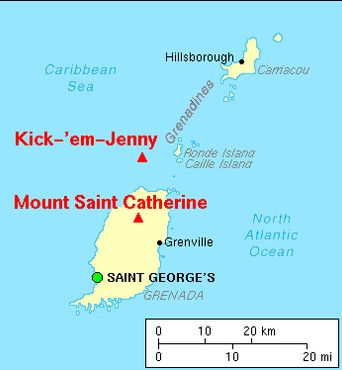 Расположение Кикем-Дженни относительно Гренады