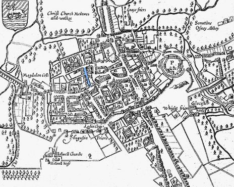Карта юга Оксфорда Джона Спида, 1605 г. Орден Белых монахов находится в правом нижнем углу