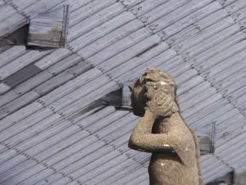 Статуя горгульи возвышается над Клермон-Ферранским собором