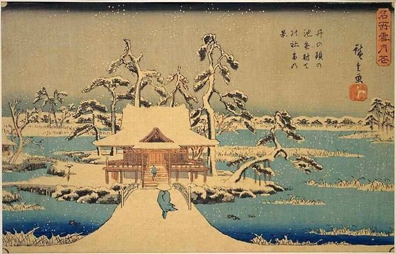 Мэйсо Сноу (Инокасира), часть триптиха "Снег, луна и цветы" Утагавы Хиросигэ