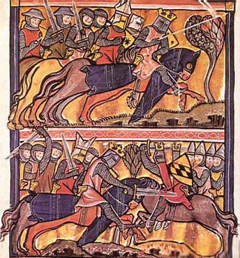 Средневековое изображение битвы во время Второй баронской войны