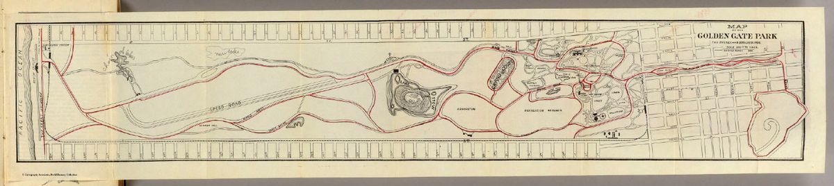 Карта парка «Золотые ворота» 1896 года после строительства «Скоростной дороги». Сравните этот маршрут с картой нынешнего парка