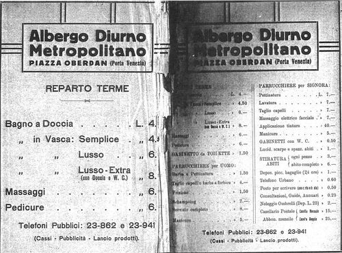 Бани «Альберго Диурно Венеция», прейскурант 1926 года