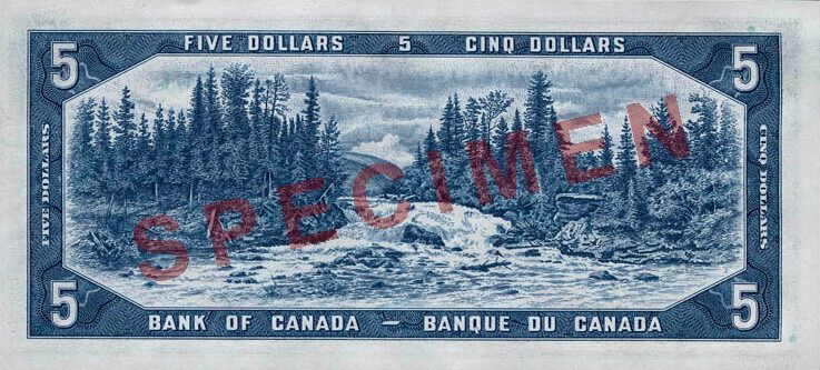 Банкнота номиналом пять канадских долларов серии 1954 года, на которой изображён не Парк Шют де Монтобан