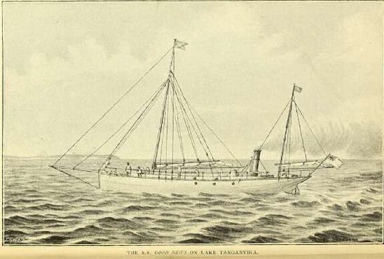 Историческое фото парохода «SS Good News» на озере Танганьика, опубликованное в 1892 году