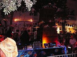 Парад во время фестиваля Fantasy Fest, на котором представлена историческая башня с летающими вокруг неё летучими мышами и комарами. Октябрь 2008 года