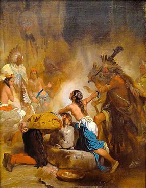 Идеализированная викторианская картина Покахонтас, спасающей жизнь Джона Смита