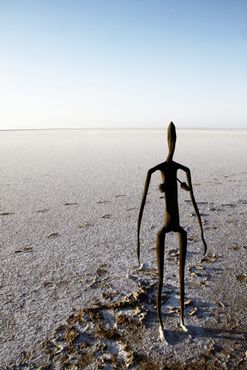 Фигуры стоят в метрах друг от друга, вмощённые в соленое дно озера