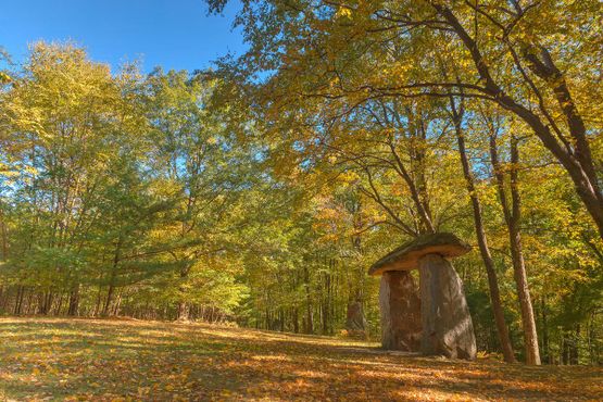 Осенний лес, украшенный современными мегалитами