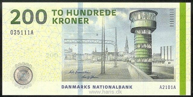 Мост изображен на банкноте достоинством 200 датских крон