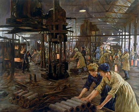 Женщины, работающие на металлургическом заводе в Килнхерсте, Ротерем, во время Первой мировой войны