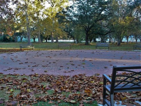 Опавшие листья на большом лабиринте в парке Одюбон