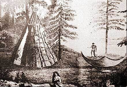 Воображаемая картина лагеря беотуков, нарисованная майором Джоном Картрайтом