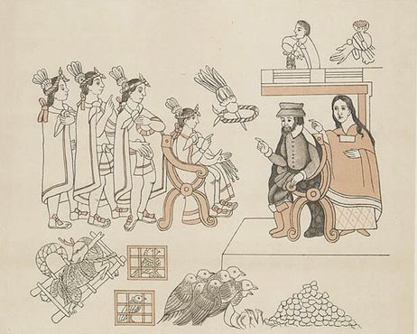 Кортесанд и Малинче встречаются с Моктесумой и ацтекскими лордами