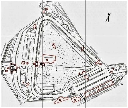 План парка «Аламеда» (Скамья шёпотов обозначена номером 4)