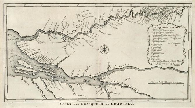 Карта рек Эссекибо и Демерара примерно в 1770 г., включая форт Кийк-Овер-Ал 