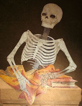 Ещё один скелет (протирающий книгу?)